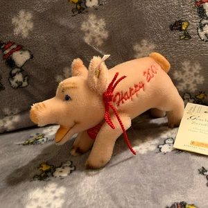 Steiff Happy 2000 Genuine Mohair Pig 035197 Stuffed Animal Plush.